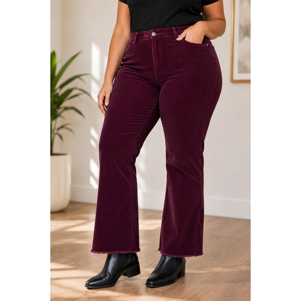 LOGO Lori Goldstein 26P Bootcut Corduroy Pants Zinfinale Raw Hem Stretch